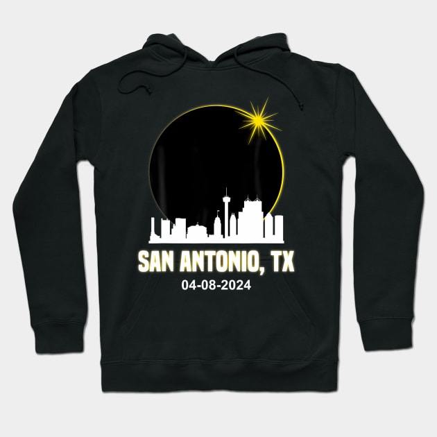Solar Eclipse 2024 San Antonio Skyline Texas Solar Eclipse Hoodie by SanJKaka